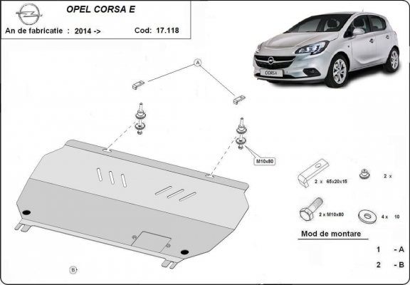Steel skid plate for Opel Corsa E