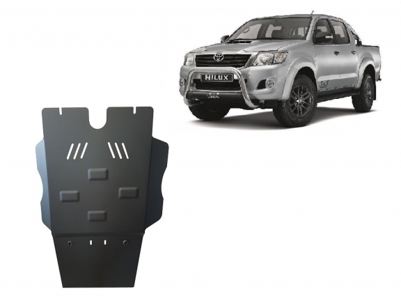 Steel gearbox and particle filter skid plate for Toyota Hilux 