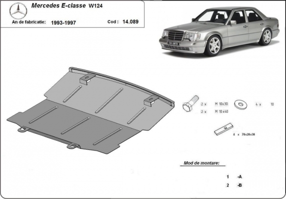 Steel skid plate for Mercedes E-Classe W124 