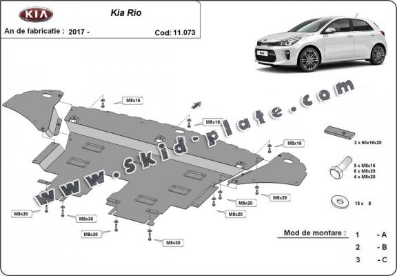 Steel skid plate for Kia Rio 4