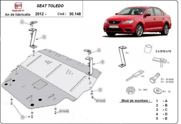 Steel skid plate for Seat Toledo 4