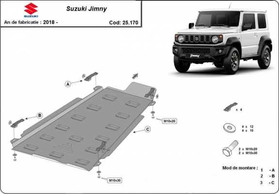 Steel transfer case skid plate for Suzuki Jimny - 3-door model