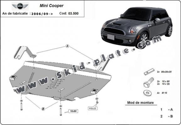 Steel skid plate for the protection of the engine and the gearbox for Mini Cooper R56