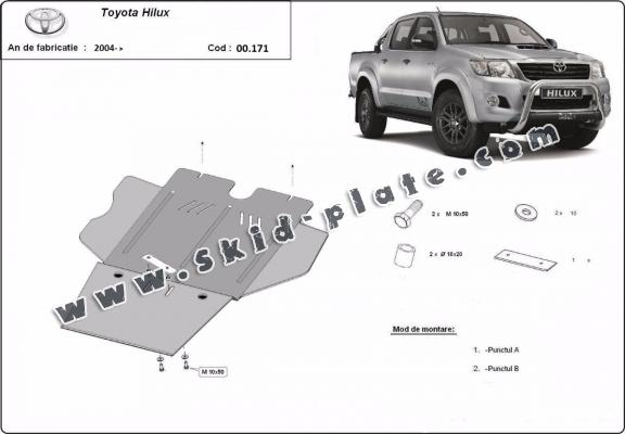 Steel gearbox and particle filter skid plate for Toyota Hilux 