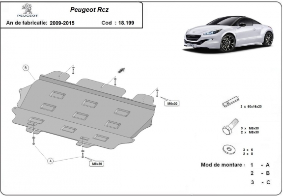 Steel skid plate for Peugeot Rcz
