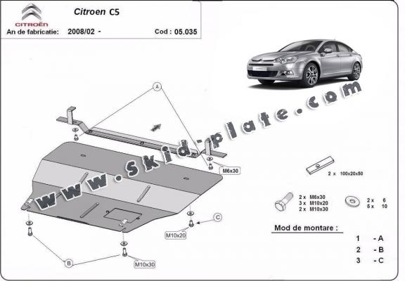 Steel skid plate for citroen C5