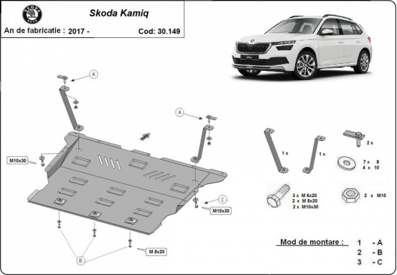 Steel skid plate for Skoda Kamiq