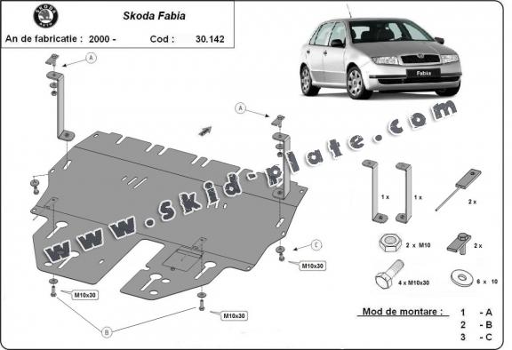 Steel skid plate for Skoda Fabia 1