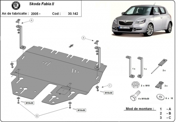 Steel skid plate for Skoda Fabia 2