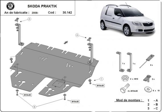 Steel skid plate for Skoda Praktik