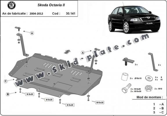 Steel skid plate for Skoda Octavia 2