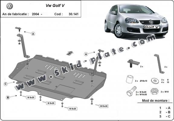 Steel skid plate for Vw golf mk5