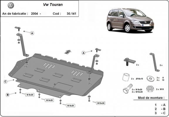 Steel skid plate for Volkswagen Touran