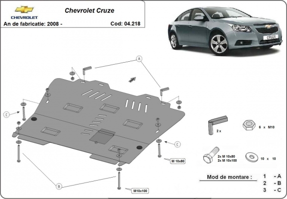 Steel skid plate for Chevrolet Cruze