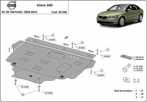 Steel skid plate for Volvo S40
