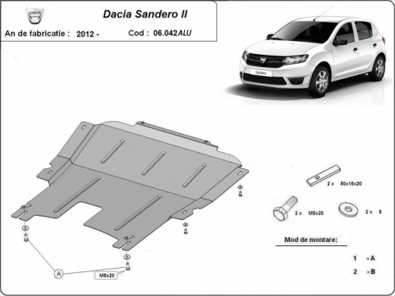 Aluminum skid plate for DACIA  SANDERO 2