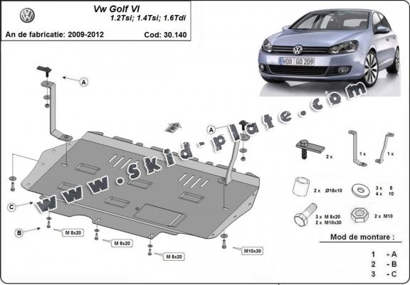 Steel skid plate for VW Golf 6