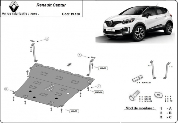 Steel skid plate for Renault Captur