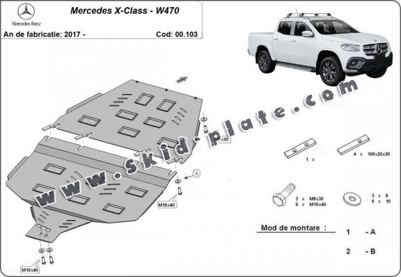 Steel gearbox skid plate and transfer case guard Mercedes X-Class W470