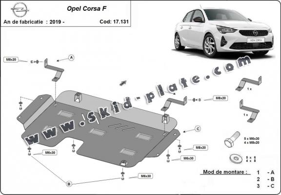 Steel skid plate for Opel Corsa F