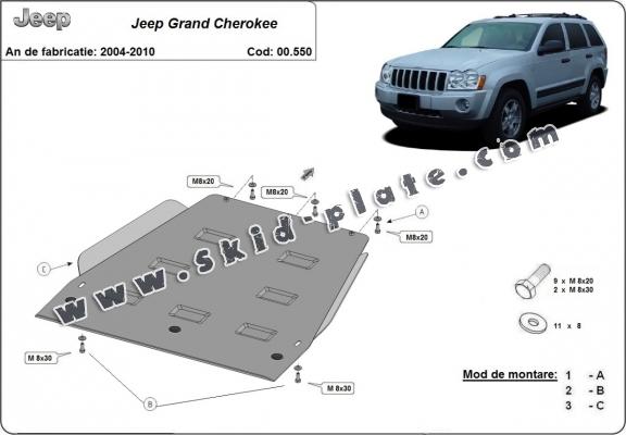 Steel gearbox skid plate for Jeep Grand Cherokee