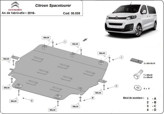 Steel skid plate for Citroen Spacetourer