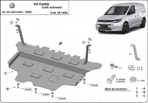 Steel skid plate for VW Caddy - automatic gearbox