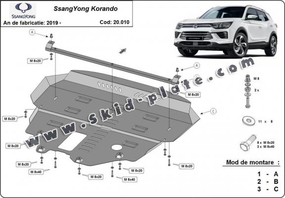 Steel skid plate for SsangYong Korando