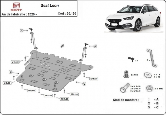 Steel skid plate for Seat Leon Mk4