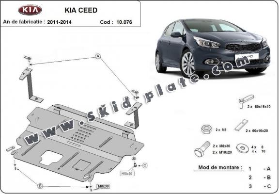 Steel skid plate for the protection of the engine and the gearbox for Kia Ceed