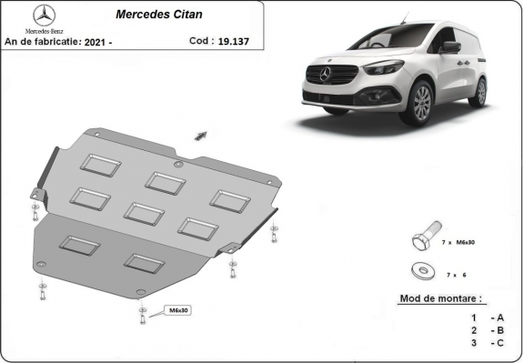 Steel skid plate for Mercedes Citan W420