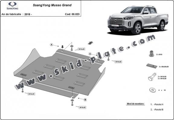 Steel gearbox skid plate for Ssangyong Musso Grand