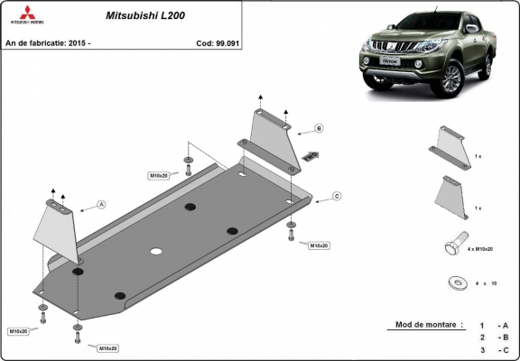 Steel fuel tank skid plate  for Mitsubishi L 200