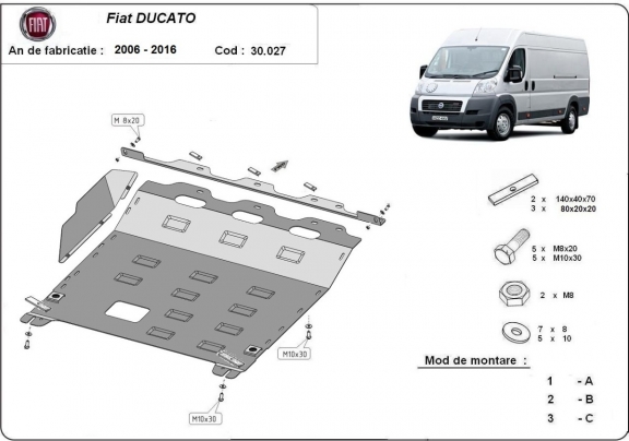 Steel skid plate for Fiat Ducato
