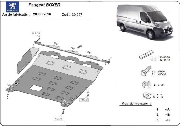 Steel skid plate for Peugeot Boxer
