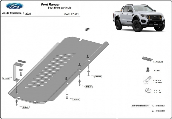 Steel DPF skid plate  for Ford Ranger