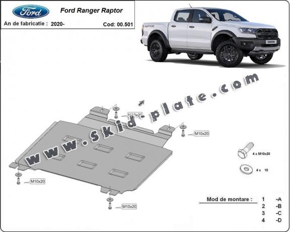 Steel gearbox skid plate for Ford Ranger Raptor