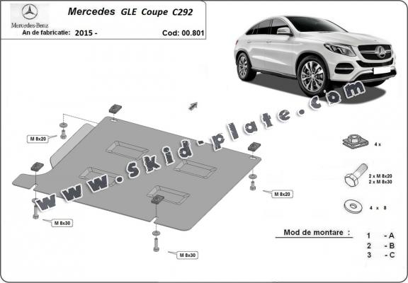 Steel gearbox skid plate for Mercedes GLE Coupe C292