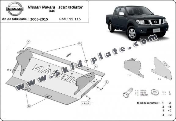 Steel radiator skid plate for Nissan Navara