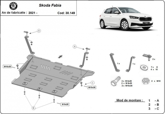 Steel skid plate for Skoda Fabia