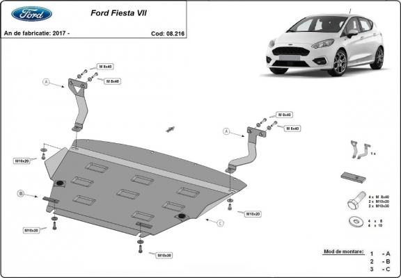 Steel skid plate for Ford Fiesta VII