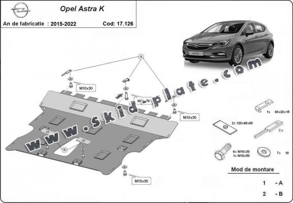 Steel skid plate for Opel Astra K