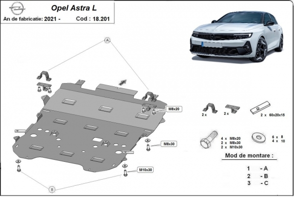 Steel skid plate for Opel Astra L