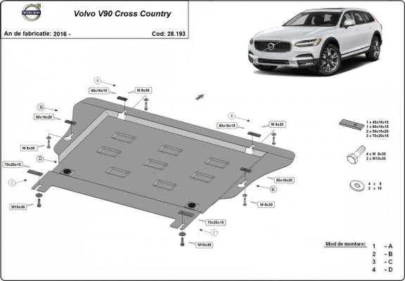 Steel skid plate for Volvo V90 Cross Country