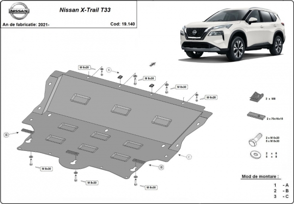 Steel skid plate for Nissan X-Trail T33