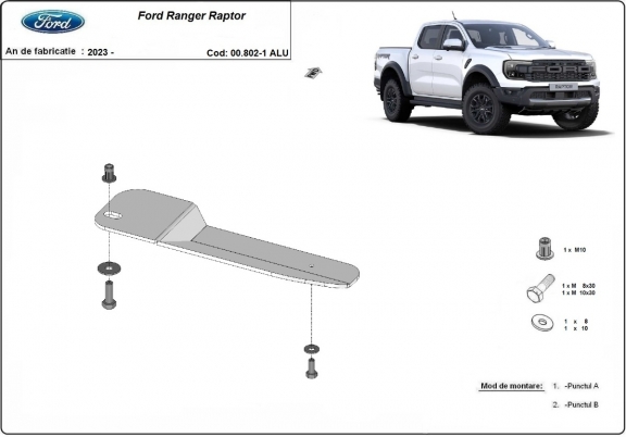Aluminum fuel filter skid plate for Ford Ranger Raptor