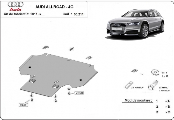 Steel gearbox skid plate for Audi All Road A6
