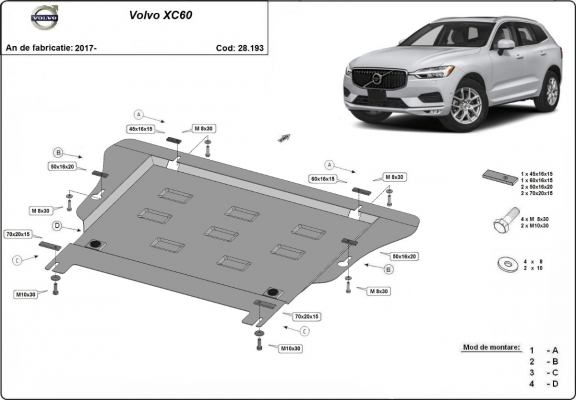 Steel skid plate for Volvo XC60