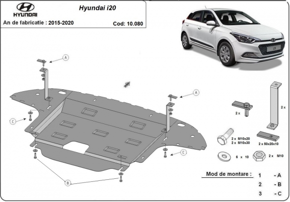 Steel skid plate for Hyundai i20