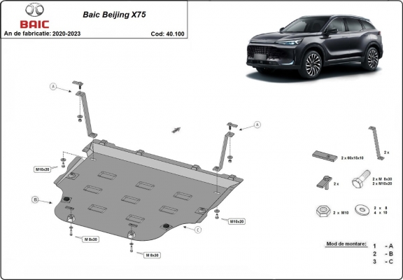 Steel skid plate for Baic Beijing X75